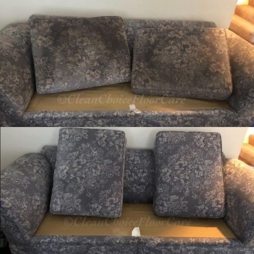 Clean Choice Floor Care sofa before and after cleaning
